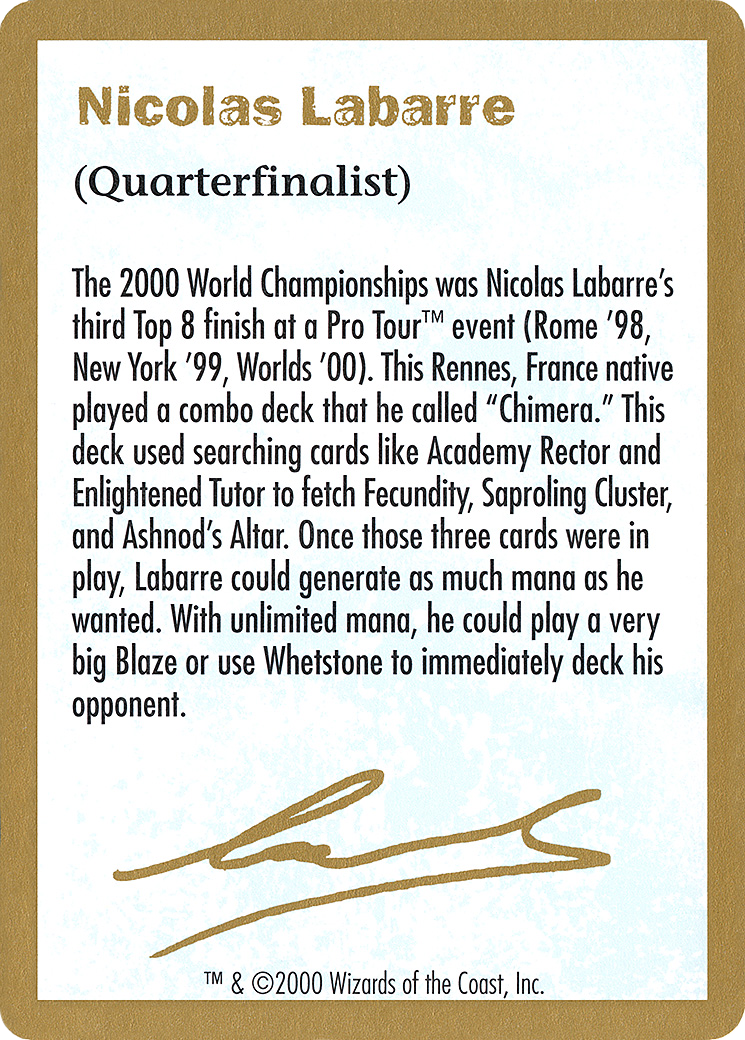 2000 Nicolas Labarre Biography Card [World Championship Decks 2000]