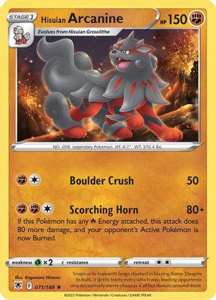 Hisuian Arcanine (071/189) [SWSH10 Astral Radiance] - Rare