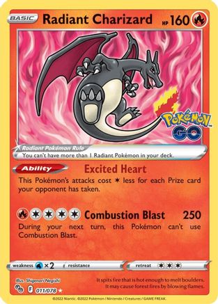 Radiant Charizard (011/78) [Pokemon GO] Holofoil - Radiant Rare