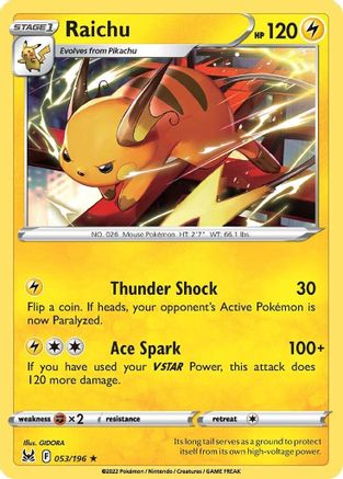 Raichu (053/196) [SWSH11 Lost Origin] Reverse Holofoil - Rare