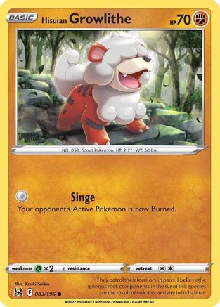 Hisuian Growlithe (083/196) [SWSH11 Lost Origin] Reverse Holofoil - Common