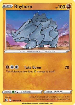 Rhyhorn (089/196) [SWSH11 Lost Origin] Reverse Holofoil - Common
