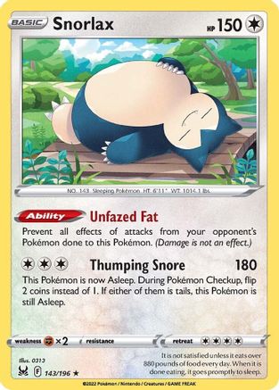 Snorlax (143/196) [SWSH11 Lost Origin] Reverse Holofoil - Holo Rare