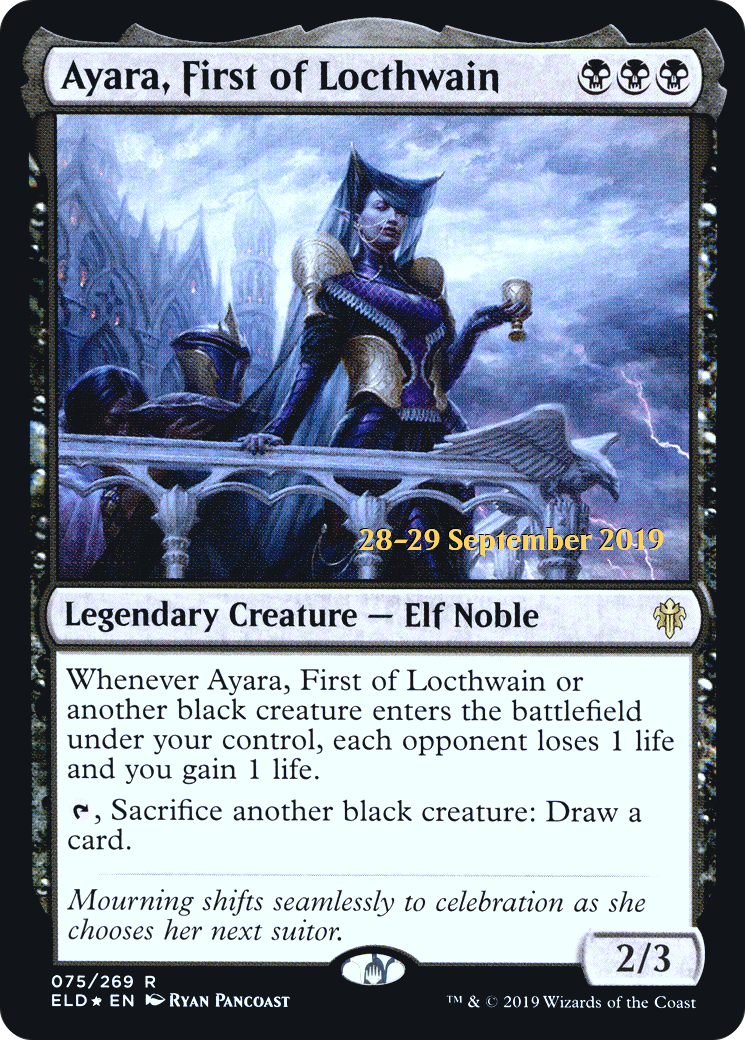Ayara, First of Locthwain (PRE-75S) [Throne of Eldraine Promos] Foil