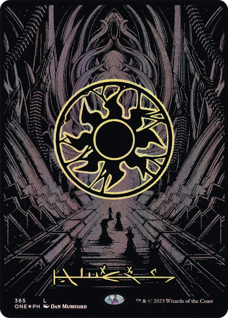 Plains (Phyrexian) - Full Art (Oil Slick Raised Foil) (ONE-365) (Borderless) [Phyrexia: All Will Be One] Foil