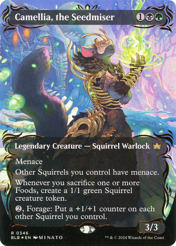 Camellia, the Seedmiser (Borderless) (Raised Foil) (BLB-346) (Showcase) [Bloomburrow] Foil