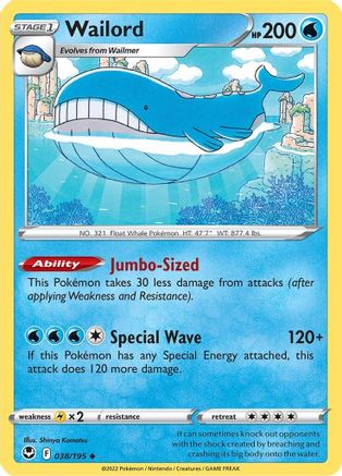 Wailord (038/195) [SWSH12 Silver Tempest] Reverse Holofoil - Uncommon