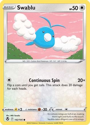 Swablu (142/195) [SWSH12 Silver Tempest] Reverse Holofoil - Common