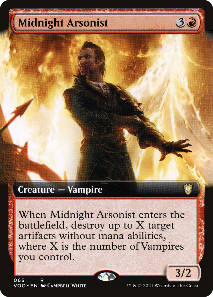 Midnight Arsonist (Extended Art) (VOC-065) [Crimson Vow Commander]