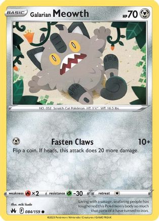 Galarian Meowth (084/159) [SWSH Crown Zenith] Reverse Holofoil - Common
