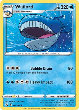 Wailord (032/159) [SWSH Crown Zenith] - Rare