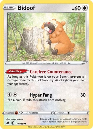 Bidoof (111/159) [SWSH Crown Zenith] Reverse Holofoil - Common
