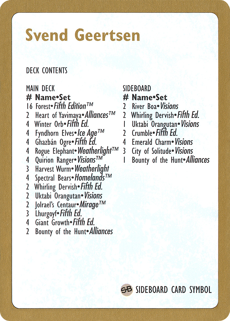 1997 Svend Geertsen Decklist Card [World Championship Decks 1997]