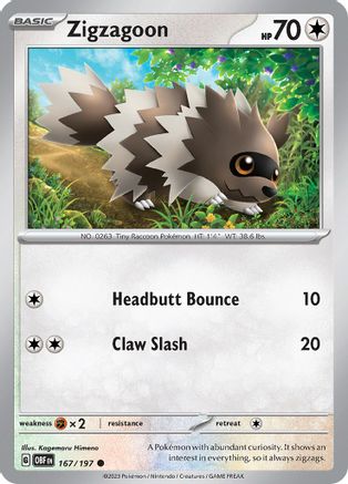 Zigzagoon (167) [SV03 Obsidian Flames] Reverse Holofoil - Common