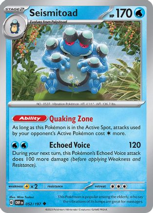 Seismitoad (052) [SV03 Obsidian Flames] - Uncommon