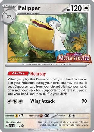 Pelipper (Prerelease) [Staff] (022) [SV Scarlet & Violet Promo Cards] Holofoil - Promo