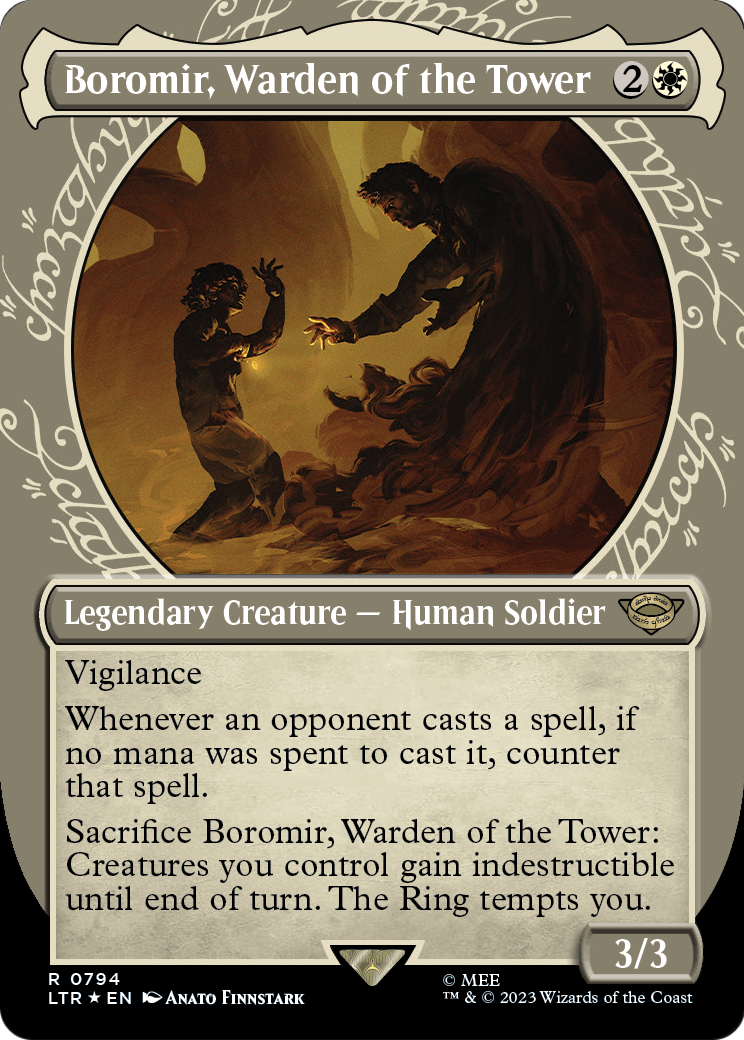 Boromir, Warden of the Tower (Showcase) (Surge Foil) (LTR-794) (Borderless) [The Lord of the Rings: Tales of Middle-earth] Foil