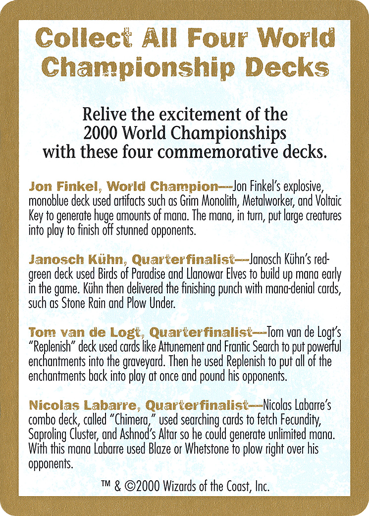 2000 World Championship Advertisement Card [World Championship Decks 2000]