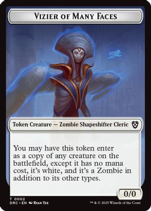 Vizier of Many Faces // Zombie (0003) Double-Sided Token (DRC-2 // 3) [Commander: Aetherdrift]