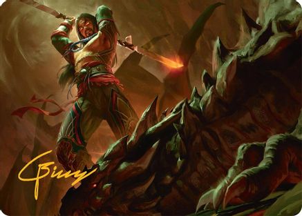 Sarkhan's Resolve Art Card (18/54) (Gold-Stamped Signature) (AATDM-018) [Art Series: Tarkir: Dragonstorm]