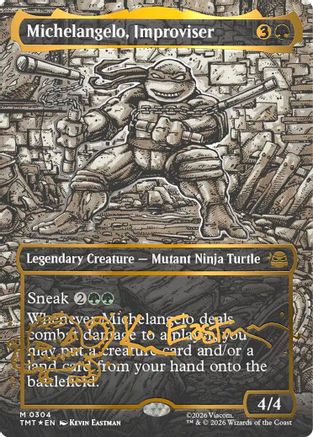 Michelangelo, Improviser (Borderless) (Gold-Stamped Signature) (TMT-304) [Teenage Mutant Ninja Turtles] Foil