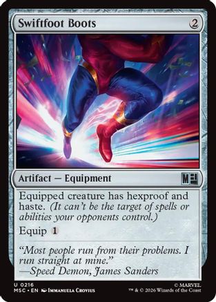 Swiftfoot Boots (Surge Foil) (MSC-216) [Commander: Marvel Super Heroes] Foil