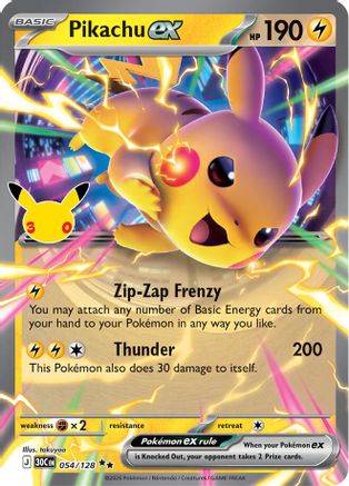 Pikachu ex (054/128) [ME 30th Celebration] Holofoil - Double Rare