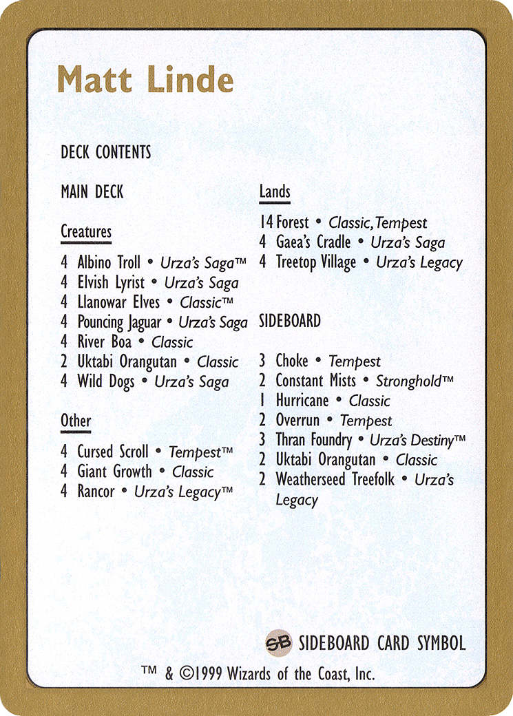 1999 Matt Linde Decklist Card [World Championship Decks 1999]
