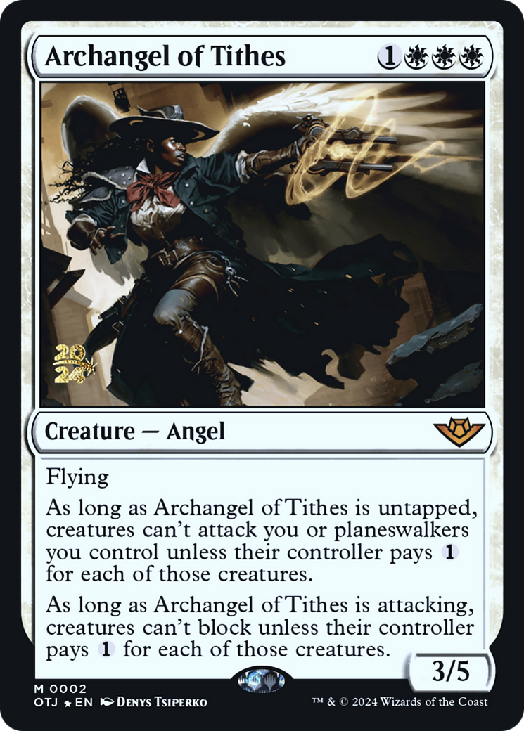 Archangel of Tithes (PRE-002) [Outlaws of Thunder Junction Promos] Foil