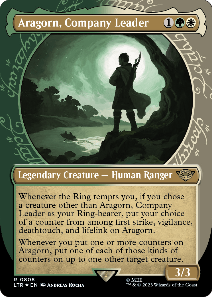 Aragorn, Company Leader (Showcase) (Surge Foil) (LTR-808) (Borderless) [The Lord of the Rings: Tales of Middle-earth] Foil