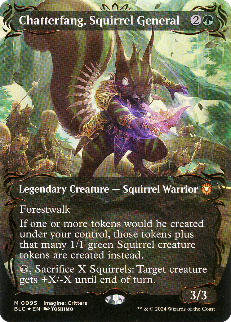 Chatterfang, Squirrel General (Borderless) (Raised Foil) (BLC-095) [Bloomburrow Commander] Foil