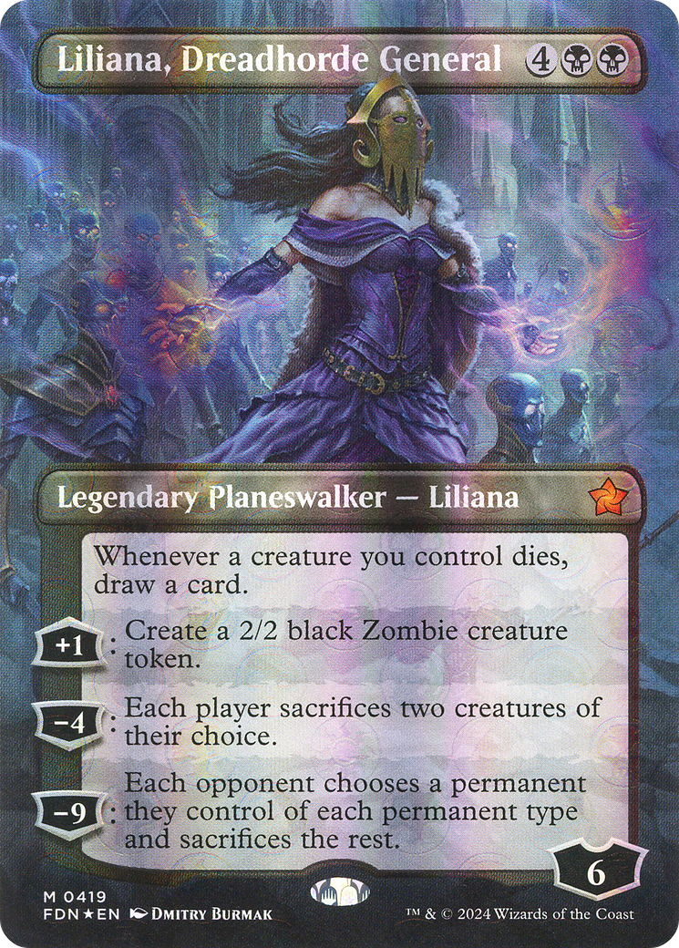Liliana, Dreadhorde General (Borderless) (Mana Foil) (FDN-419) [Foundations] Foil