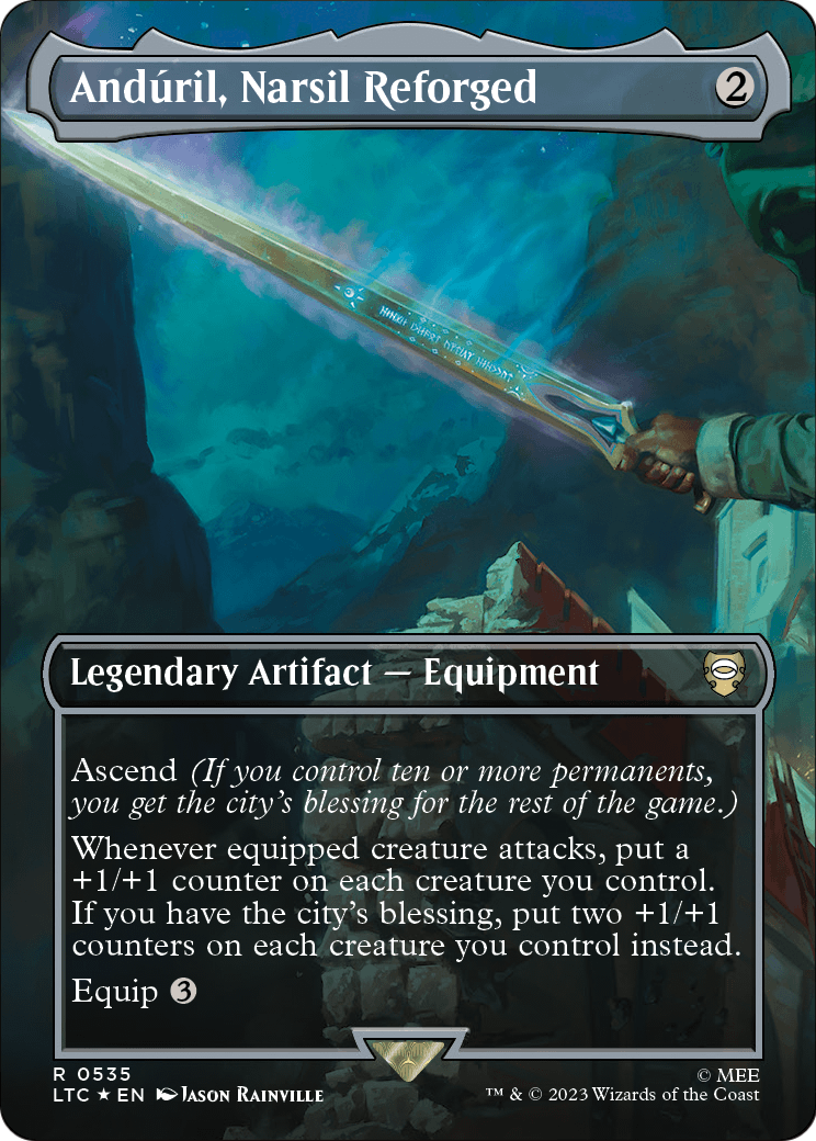 Anduril, Narsil Reforged (Borderless) (Surge Foil) (LTC-535) [Tales of Middle-earth Commander] Foil