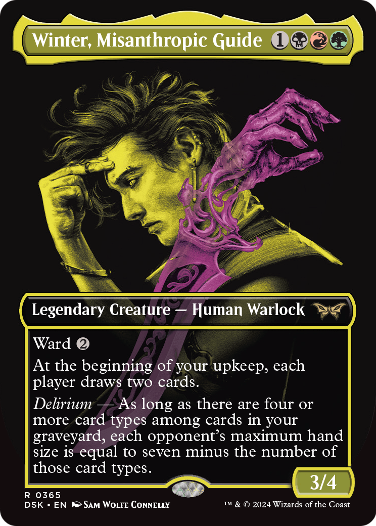 Winter, Misanthropic Guide (Showcase) (DSK-365) (Borderless) [Duskmourn: House of Horror] Foil