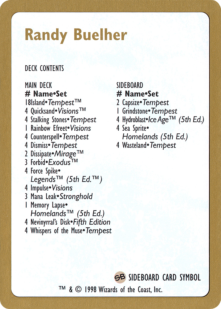 1998 Randy Buehler Decklist Card [World Championship Decks 1998]