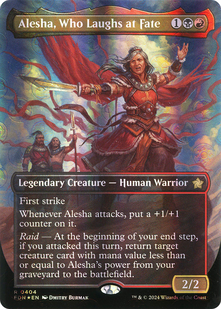 Alesha, Who Laughs at Fate (Borderless) (Mana Foil) (FDN-404) [Foundations] Foil