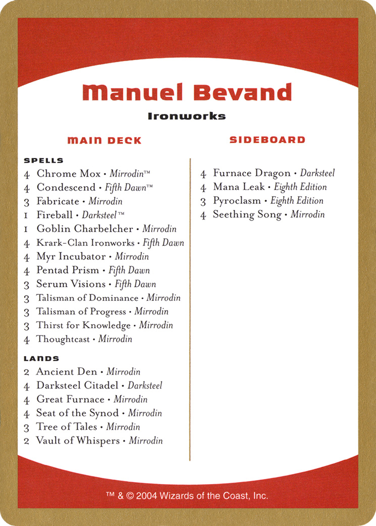 Manuel Bevand Decklist (WCD-MB0B) [World Championship Decks 2004]