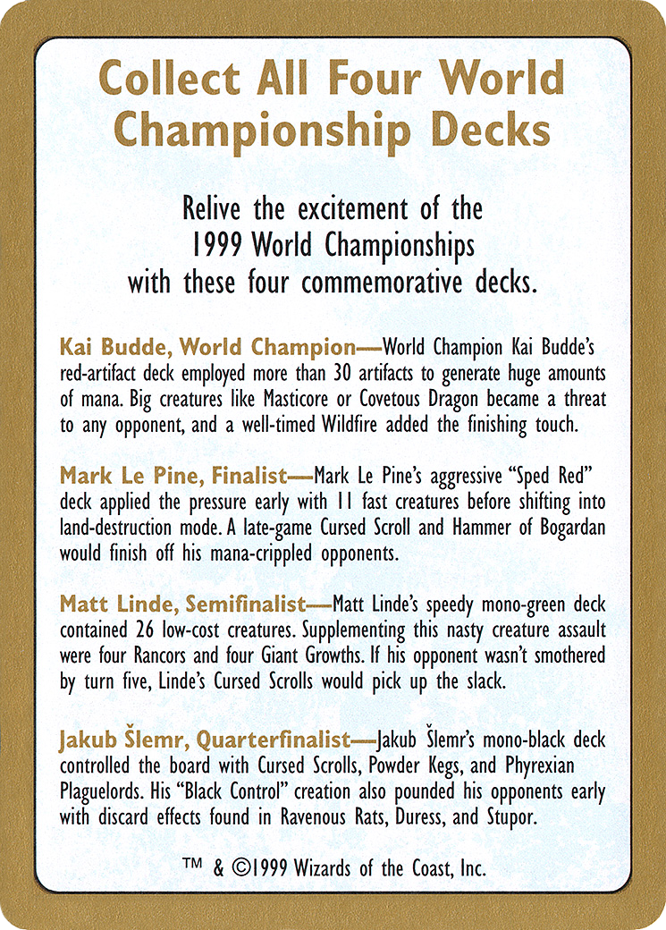 1999 World Championship Advertisement Card [World Championship Decks 1999]