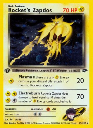Rocket's Zapdos (15/132) [Gym Challenge] 1st Edition Holofoil - Holo Rare