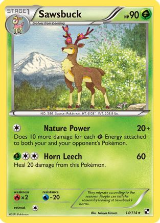 Sawsbuck (014/114) [Black and White] Reverse Holofoil - Rare