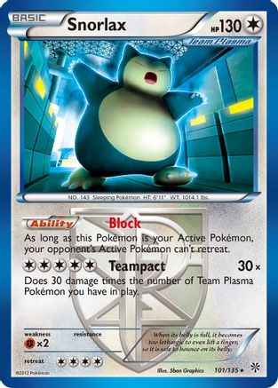 Snorlax (Team Plasma) (101/135) [Plasma Storm] Reverse Holofoil - Rare