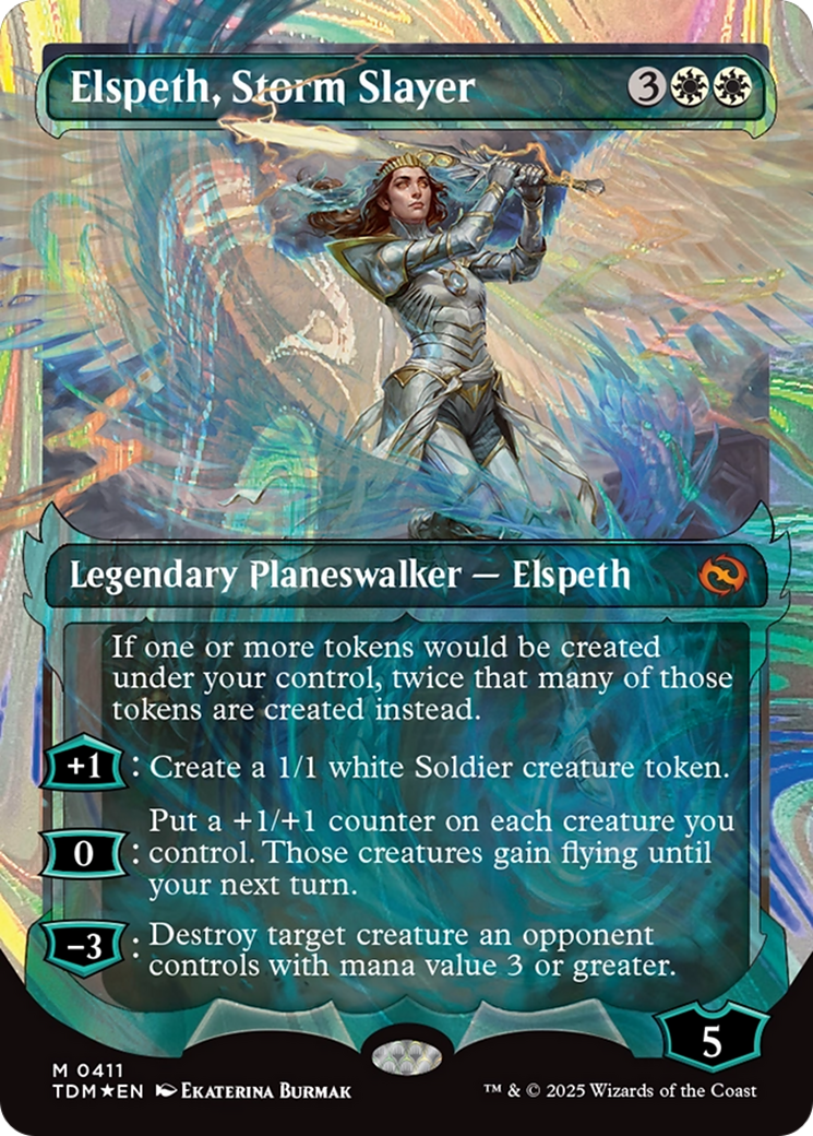 Elspeth, Storm Slayer (Showcase) (Halo Foil) (TDM-411) (Borderless) [Tarkir: Dragonstorm] Foil