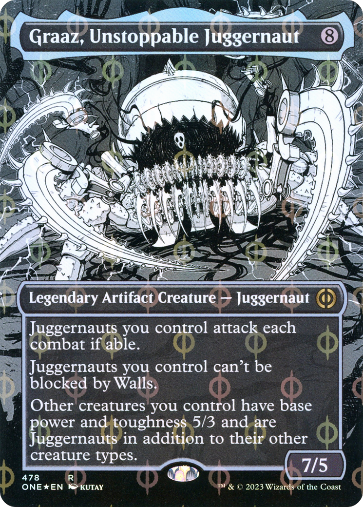 Graaz, Unstoppable Juggernaut (Borderless) (Step-and-Compleat Foil) (ONE-478) (Showcase) [Phyrexia: All Will Be One] Foil