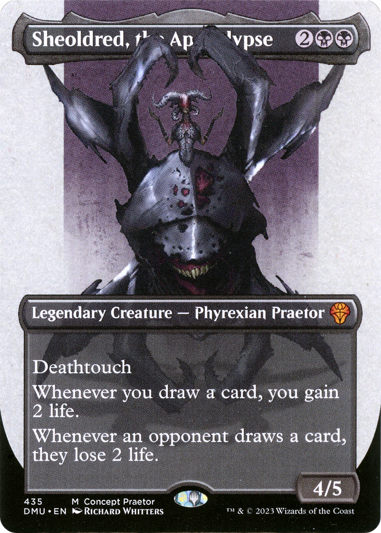 Sheoldred, the Apocalypse (Concept Praetor) (ONE-435) (Borderless) [Dominaria United] Foil