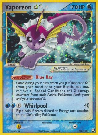 Vaporeon Star (102/108) [Power Keepers] Holofoil - Ultra Rare