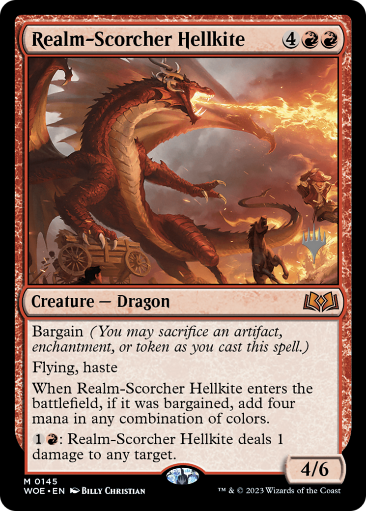 Realm-Scorcher Hellkite (PPWOE-145) [Promo Pack: Wilds of Eldraine Promos] Foil