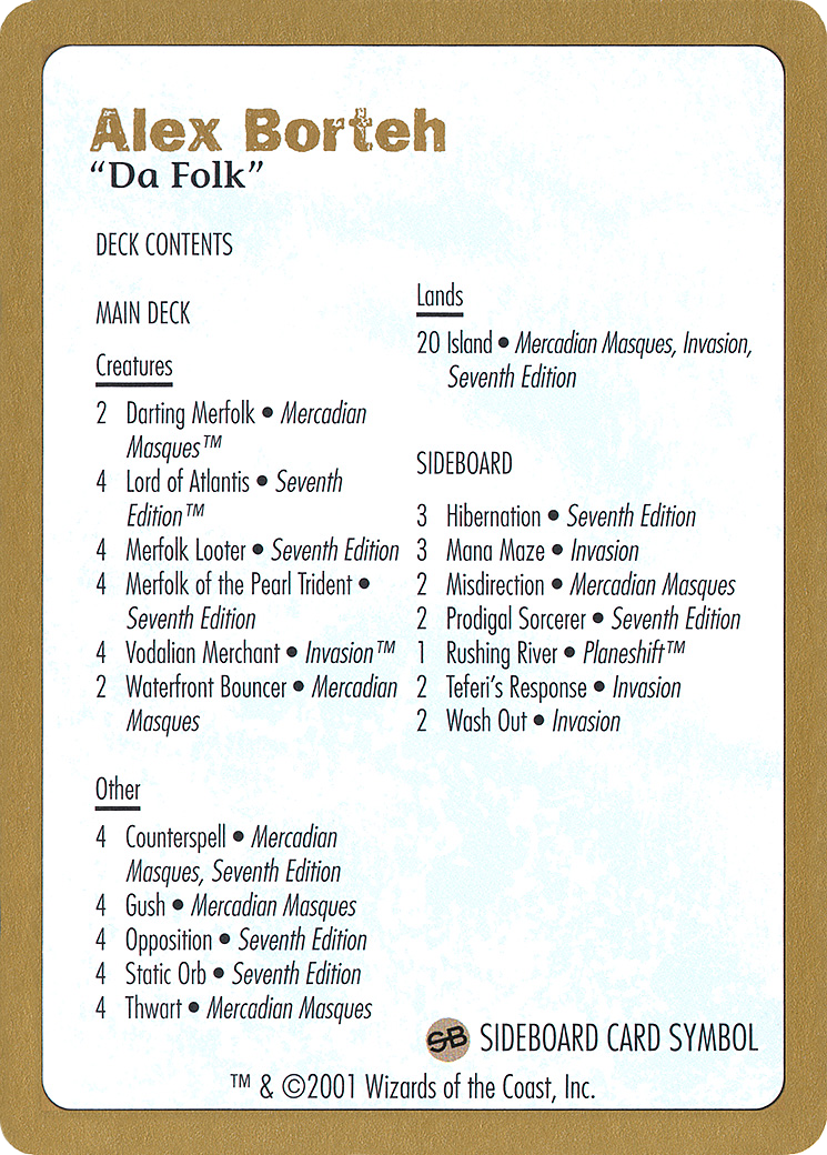 2001 Alex Borteh Decklist Card [World Championship Decks 2001]