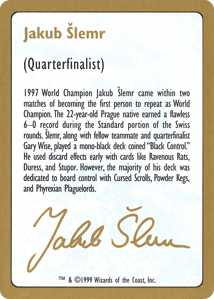 1999 Jakub Slemr Biography Card [World Championship Decks 1999]