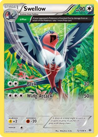 Swellow (72 Delta) (072/108) [XY  Roaring Skies] Reverse Holofoil - Holo Rare