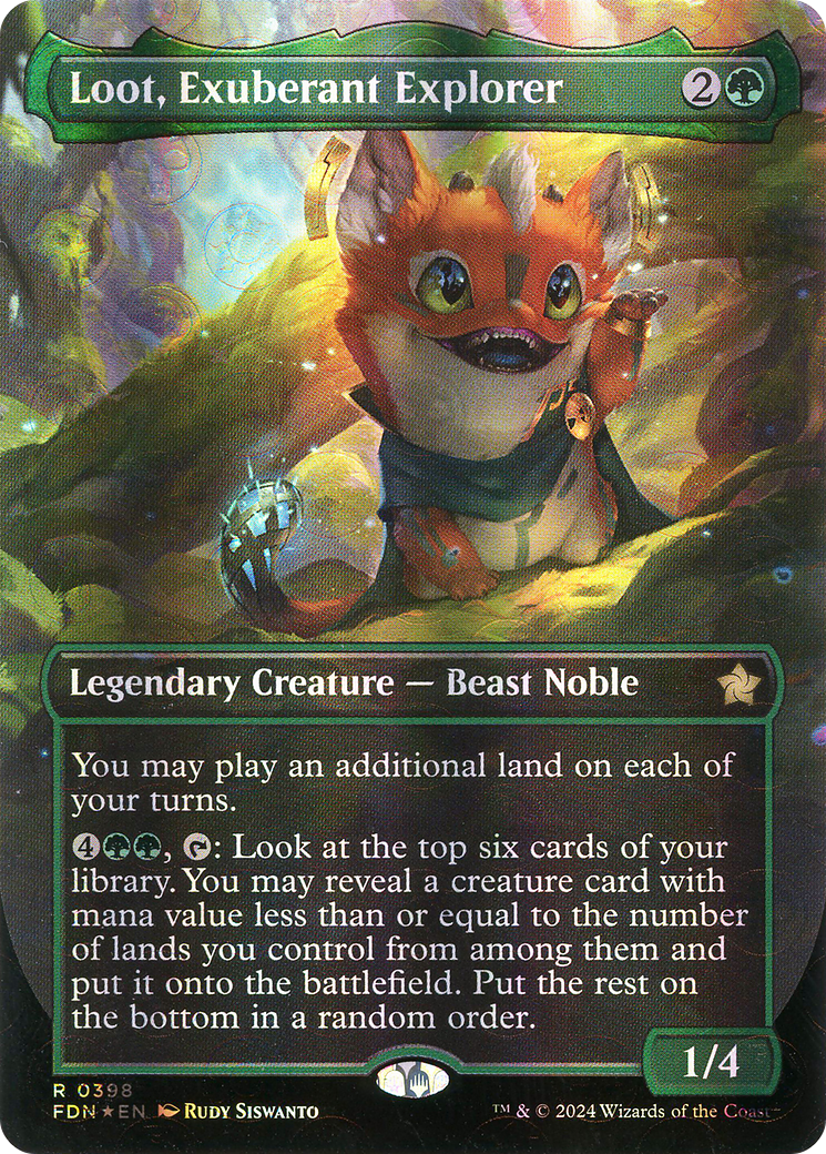 Loot, Exuberant Explorer (Borderless) (Mana Foil) (FDN-398) [Foundations] Foil